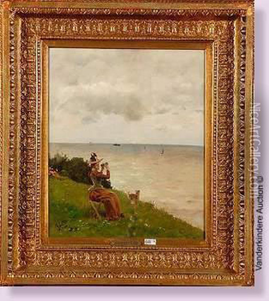 Jeune Femme Observant La Mer A Honfleur Oil Painting - Aime Stevens