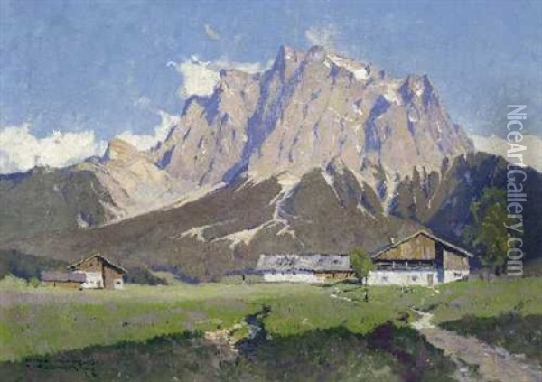 Zugspitze Von Ehrwald Oil Painting - Hans Maurus