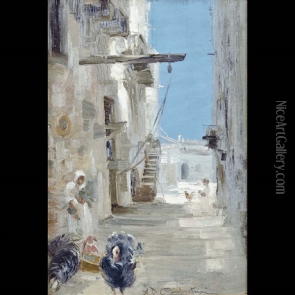Vicolo Naumachia, Taormina Oil Painting - Alcide Davide Campestrini