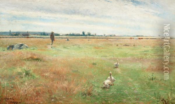 Landscape With Geese, Morbylanga Oil Painting - Nils Kreuger