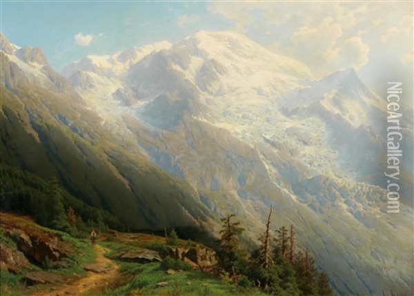 A View Of The Mont Blanc Oil Painting - Joseph Jansen