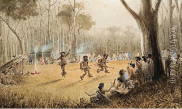 Aboriginal Corroboree Oil Painting - Edward Roper