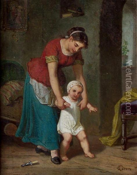 Mutter Mit Kleinkind In Einem Interieur Oil Painting - Antonin Jan Gareis