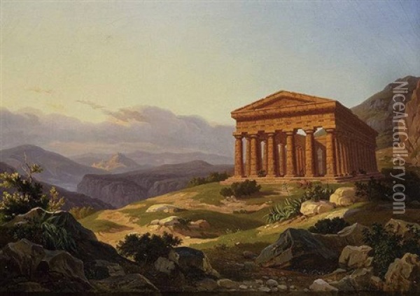 Temple Of Segesta, Sicily Oil Painting - Carl (Karl) Wilhelm Goetzloff