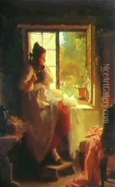 Madchen Am Fenster Oil Painting - Max Kaltenmoser