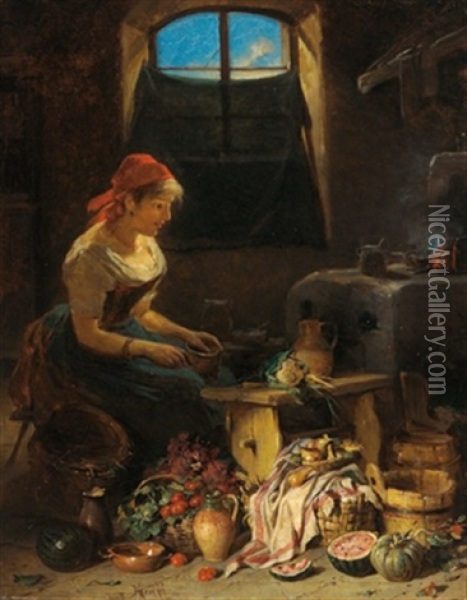 Madchen Am Kuchenherd Oil Painting - Hermann Kern