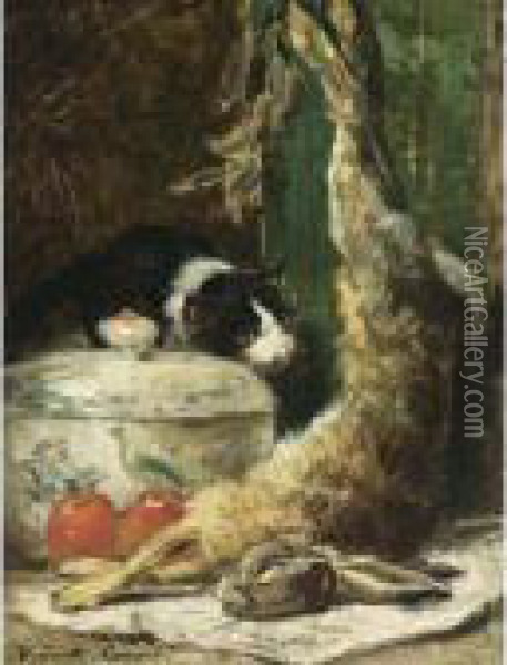 Inspecting The Catch Oil Painting - Henriette Ronner-Knip