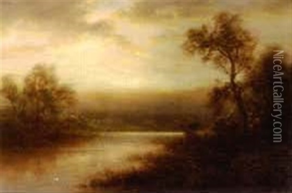 Sunset On The Raritan River Oil Painting - Thomas Bailey Griffin