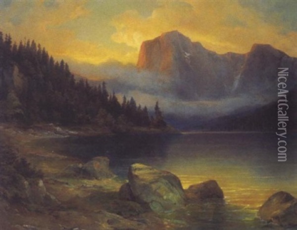 Ein Gebirgssee (traunstein?) Oil Painting - Edmund von Woerndle zu Adelsfried und Weiherburg