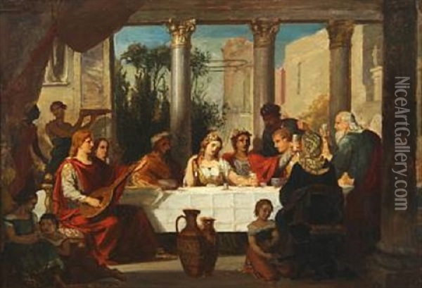 A Roman Wedding Feast Oil Painting - Adolph Friedrich Georg Wichmann