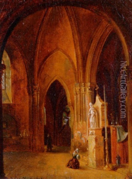 Nebenaltar Einer Gotischen Kathedrale Mit Figurenstaffage Oil Painting - Bartholomeus Johannes Van Hove