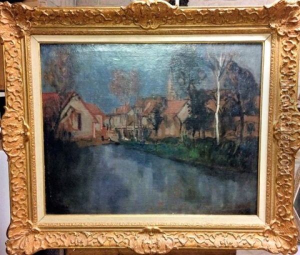 Village En Bord De Riviere Oil Painting - Adolphe Peterelle