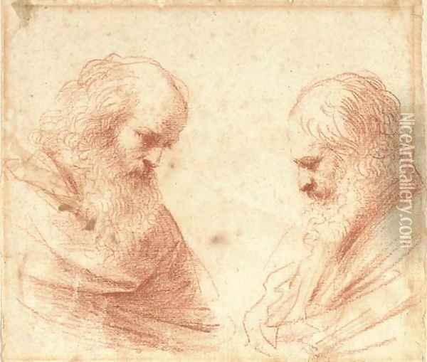 Two bearded men, bust-length, looking down Oil Painting - Giovanni Francesco Barbieri