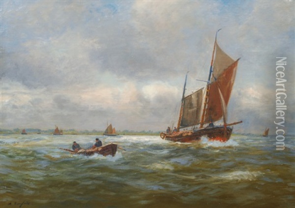 Fishing Cutters On The Elbe Oil Painting - Alexander Essfeld