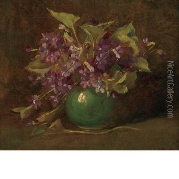 Violets In A Green Vase Oil Painting - Julian Alden Weir