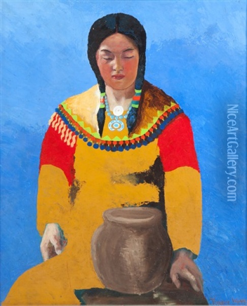 Portrait Of A Native American Woman Oil Painting - Theodore Wores