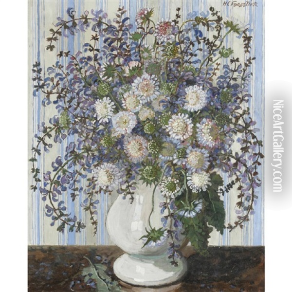 Bouquet Des Champs. Sauges Et Centaurees Oil Painting - Henry-Claudius Forestier