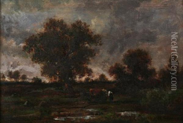Pastoral Landscape With Cattle Oil Painting - Theodore Rousseau