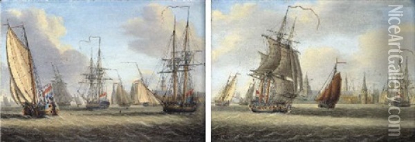 Dutch Shipping In Light Breezes Off Flushing Oil Painting - Engel Hoogerheyden