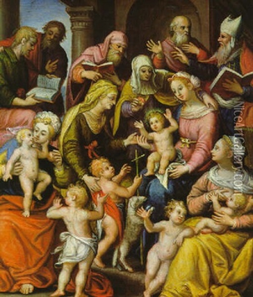 La Sacra Famiglia Con Santi Oil Painting - Marco da Siena Pino