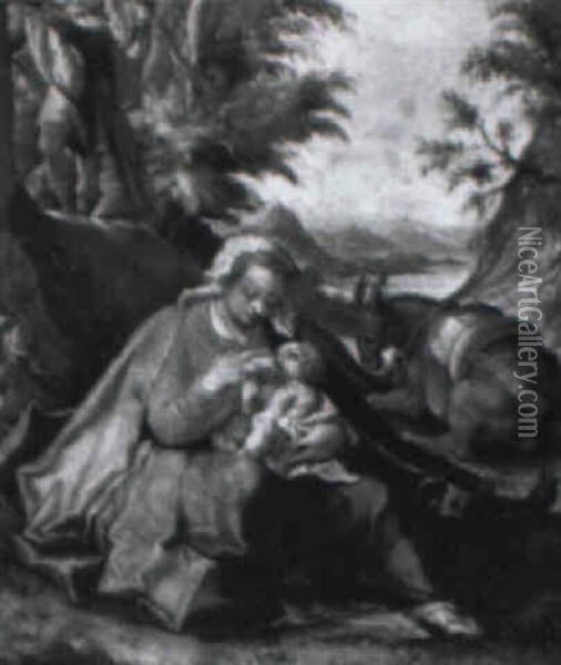 The Rest On The Flight Into Egypt Oil Painting - Hendrik Goltzius