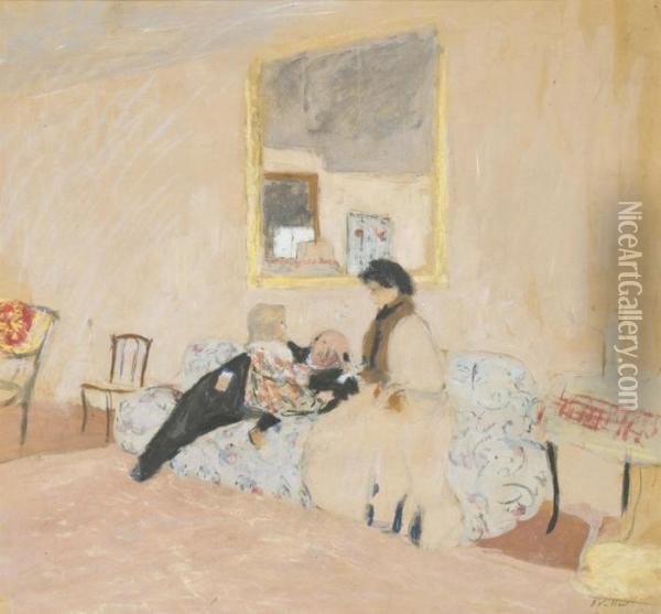 Annette Et Les Visiteurs (m. Et Mme Alexandre Vuillard) Oil Painting - Jean-Edouard Vuillard