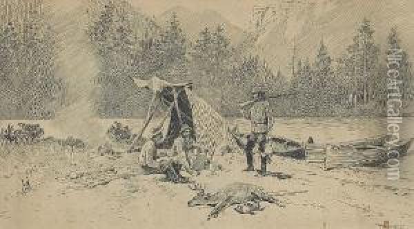 Hunters Making Camp By A River Oil Painting - Henry Farny
