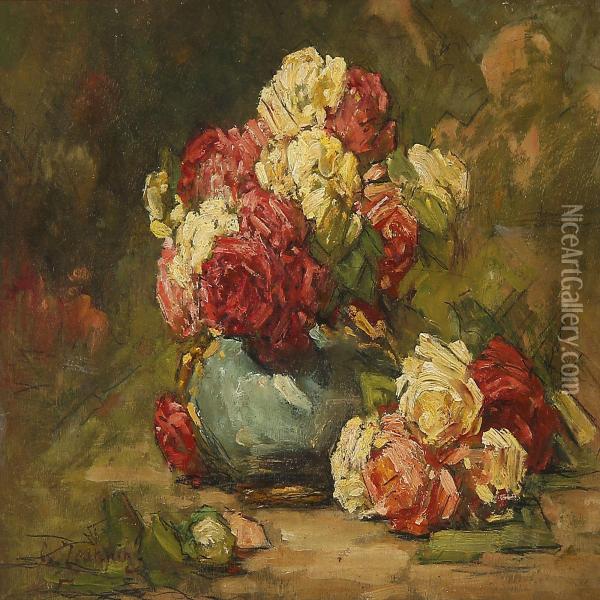 Roses In A Vase Oil Painting - Georges Jeannin