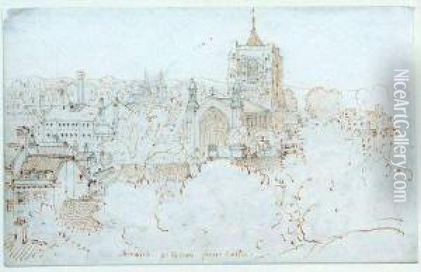 Norwich - St Peter's From Castle Oil Painting - James Stark