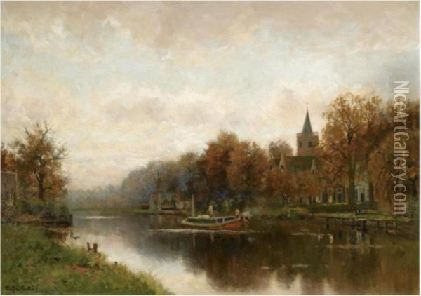 The River Vecht Near Loenen Oil Painting - Fredericus Jacobus Van Rossum Du Chattel