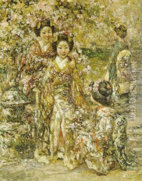 In A Kyoto Garden Oil Painting - Edward Atkinson Hornel