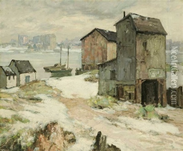 Snow Along The River Oil Painting - Maurice Braun