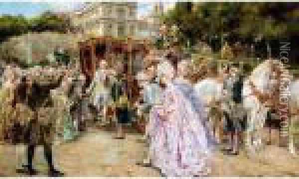La Llegada Del Duque (the Duke's Arrival) Oil Painting - Juan Pablo Salinas Y Teruel