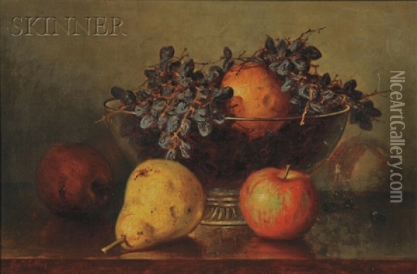 Still Life With Fruit In A Footed Glass Bowl Oil Painting - Frederick S. Batcheller