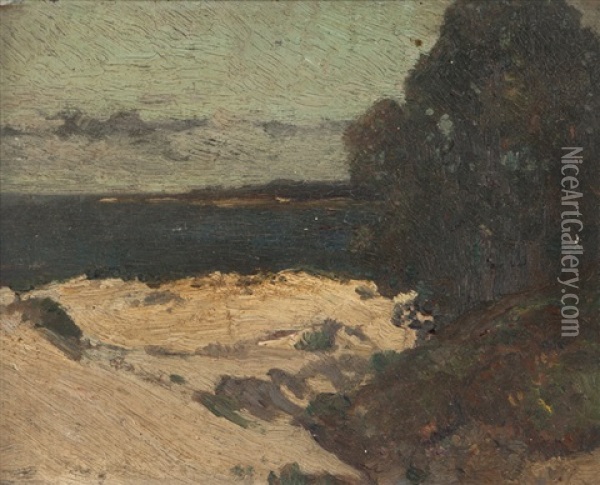 View Of The Ocean With Foreground Trees And Beach Oil Painting - William Ritschel