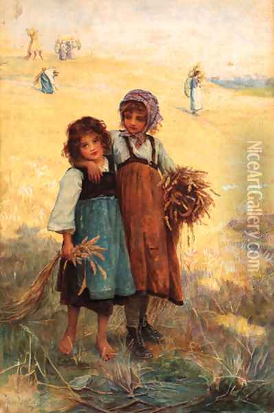 Young girls at the edge of a cornfield Oil Painting - Frederick Morgan
