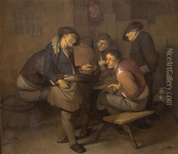 Six Peasants In An Interior Oil Painting - Cornelis Pietersz Bega