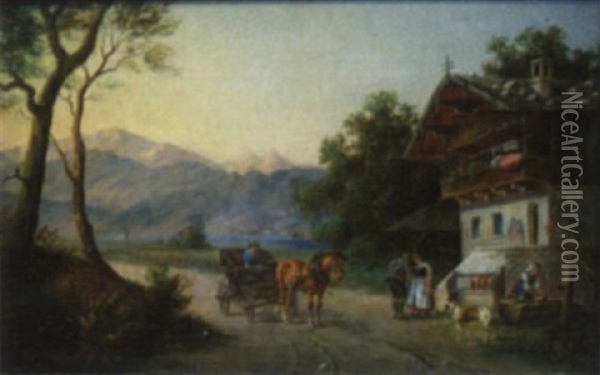 Kutsche Vor Bauernhaus Oil Painting - Ludwig Mueller-Cornelius