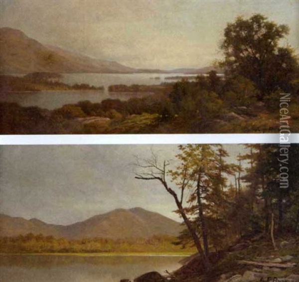 View Of Hudson River Valley (+ Another; Pair) Oil Painting - Andrew Fisher Bunner