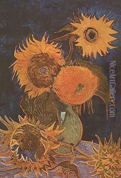 Vase With Five Sunflowers Oil Painting - Vincent Van Gogh