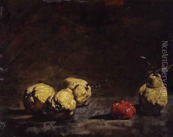 Still Life with Pears and a Qince Oil Painting - Theodule Augustine Ribot