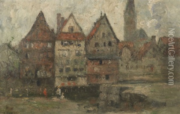 Am Stintmarkt In Luneburg Oil Painting - Rudolf Hoeckner