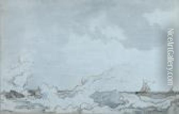 Fishing Boats Off The Isle Of Wight In A Rough Sea Oil Painting - Loutherbourg, Philippe de