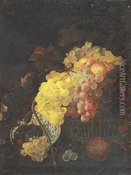 Grapes, peaches and cherries in a basket Oil Painting - Jan Davidsz De Heem