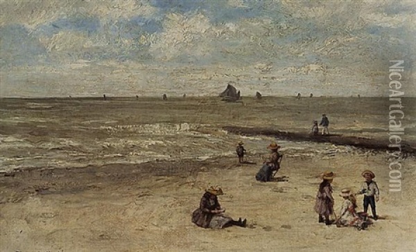 Children Playing At The Beach Oil Painting - Franciscus Willem Helfferich