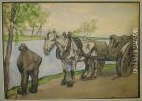 Boer Met Paard En Kar Oil Painting - Alfred Ost