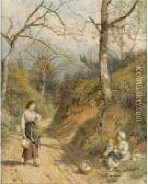The Primrose Gatherers Oil Painting - Myles Birket Foster