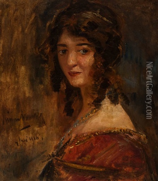 Girl In Evening Gown Oil Painting - Simon Maris