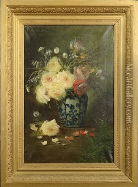 Nature Morte Aux Roses Dans Un Vase Oil Painting - Max Carlier