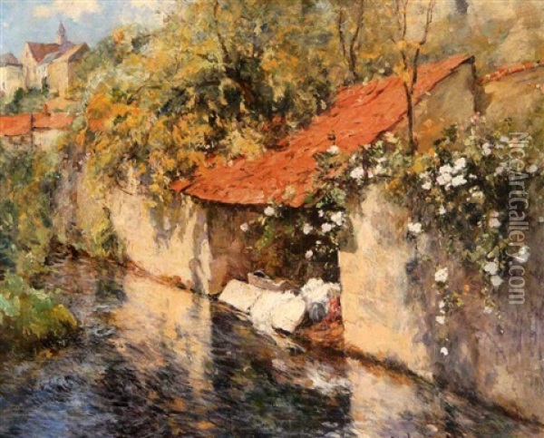 Village Stream, Normandy Oil Painting - Frederick Charles Vipont Ede